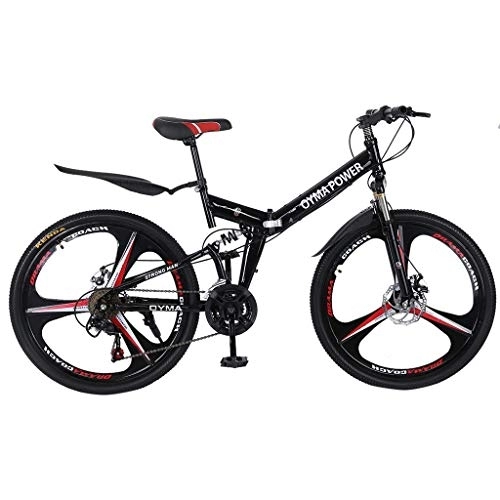 Folding Bike : Adult Road Racing Bike 26 Inch Folding Mountain Bike with 21 Speed 3 Spoke Wheels and Shifter High Carbon Steel Frame, Double Disc Brake& Dual Full Suspension Anti-Slip for Men&Women