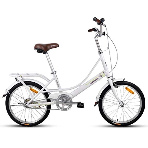 Folding Bike : Adults 20" Folding Bikes, Light Weight Folding Bike with Rear Carry Rack, Single Speed Foldable Compact Bicycle, Aluminum Alloy Frame, White