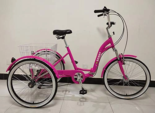Folding Bike : Adults tricycle, three wheeled bicycle, folding frame, 6-speed shimano gears, alloy frame, front suspension (Pink)
