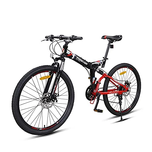 Folding Bike : Agoinz Adult And Youth Two-wheel Folding Bicycle 162 Cm Folding Bicycle, Easy To Carry, Super Shock Absorption, 24-speed Gearbox, Red