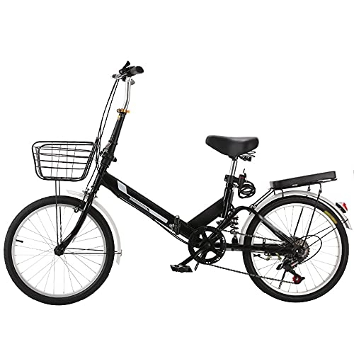 Folding Bike : Agoinz Folding Bike Mountain Bike Lightweight And Stylish, Variable Speed Black Bicycle, Shock Absorbing, Running On The Highway, With Back Seat And Basket