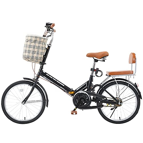 Folding Bike : Agoinz Mountain Bike 7 Speed Folding Bike Black Bike And Save Space Better Like, With Back Seat And Basket，Running On The Highway, Height Adjustable Seat