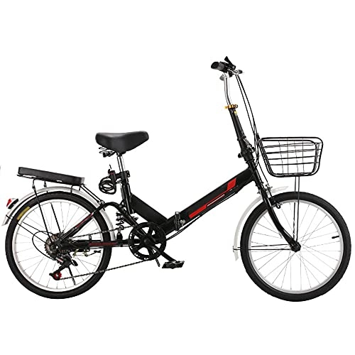 Folding Bike : Agoinz Mountain Bike Black Folding Bike, ​Shock ​Absorbing Lightweight And Stylish Bicycle, Variable Speed Running On The Highway, With Back Seat And Basket