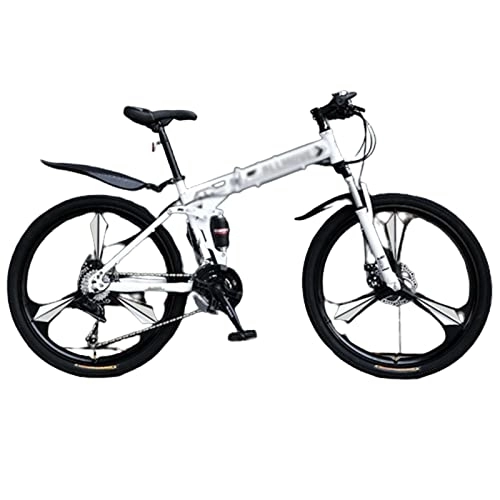 Folding Bike : All-Terrain Folding Mountain Bike - Double Disc Brake Folding Mountain Bike, Double Shock Effect and Ergonomic Cushion (White 27.5inch)