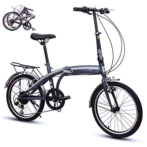 Folding Bike : AMEA 20-Inch Variable-Speed Folding Bike, Adjustable Saddle V-Brake Student Bicycle Super Light Folding Bicycle for Men And Women with Shelf, Gray