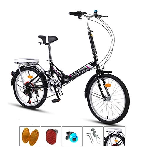 Folding Bike : AOHMG 20'' Folding Bike for Adults Lightweight, 7-Speed Steel Frame Compact Unisexe Foldable City Bicycle, with Rear Rack / Fenders, Black