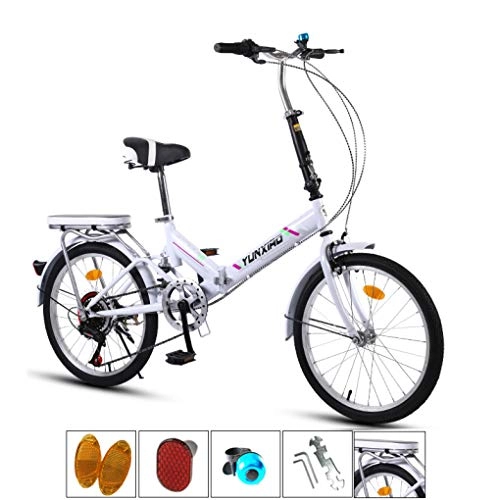 Folding Bike : AOHMG 20'' Folding Bike for Adults Lightweight, 7-Speed Steel Frame Unisexe Commuter Foldable City Bicycle, with Rear Rack / Fenders, White