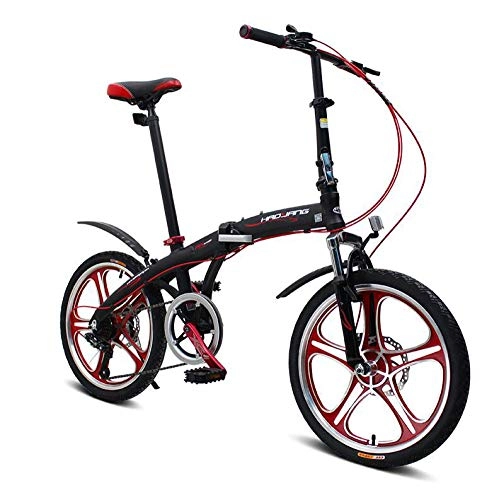 Folding Bike : AOHMG Folding Bikes for Adults Lightweight, 6-Speed City Aluminum Alloy Foldable Bike, Black_20in