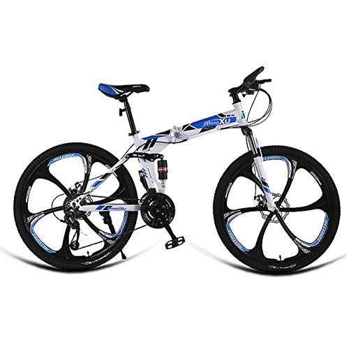 Folding Bike : AQAWAS 27-Speed Adult Folding Bike, 24-Inch Anti-Slip Bicycles, with Front and Rear Fenders Great for Urban Riding and Commuting, Blue