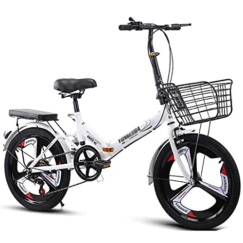 Folding Bike : ASDF Folding Bikes, 6 Speed Portable Lightweight City Bike Compact Foldable Bicycles 3 Spoke Wheel for Mens Women Teenager Urban Commuter(Color:White)