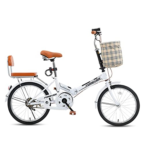 Folding Bike : ASDF Lightweight Folding City Bike, Single-Speed Foldable Bicycles Portable Travel Exercise Commuter Bicycle for Men Women Teens Student, White(Size:20 inch)