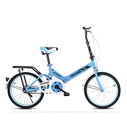 Folding Bike : ASDF Lightweight Folding City Bike, Single-speed & Shock Absorber Compact Foldable Bicycle for Men Women and Teenager Commuter Bicycle, Blue(Size:16 inch)