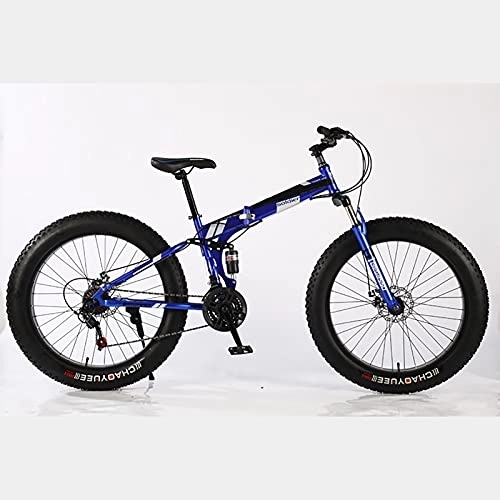 Folding Bike : ASPZQ 24 Inch Folding Snowmobile, Mountain Bike Variable Speed Dual Shock Absorber 4.0 Wide Fat Big Tire ATV, Blue