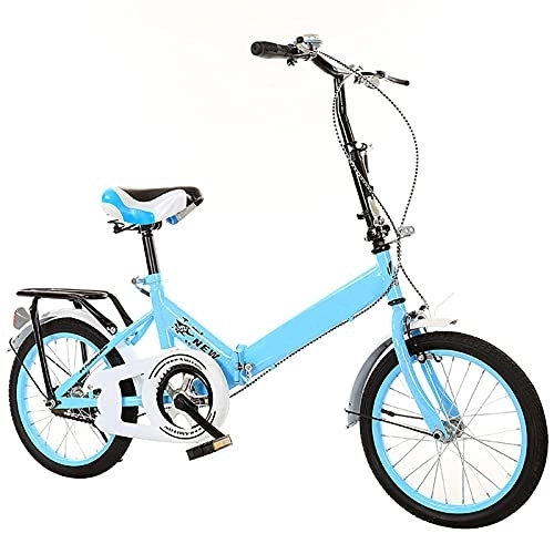 Folding Bike : ASPZQ Adjustable Seat Cycling Bikes, Comfortable Mobile Portable Compact Lightweight Folding Bikes for Men Women - Students And Urban Commuters, Blue, 16 inches