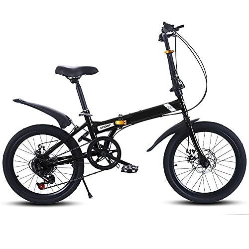 Folding Bike : ASPZQ Folding Bikes, 20-Inch Mini Portable Commuter Bike 6 Speed Mountain Bike for Men Women-Students And Urban Commuters, Black