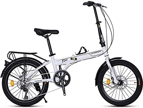 Folding Bike : AYHa 20" Folding Bike, Adults Men Women 7 Speed Lightweight Portable Bikes, High-Carbon Steel Frame, Foldable Bicycle with Rear Carry Rack, White