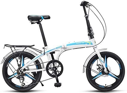 Folding Bike : AYHa Adults Folding Bikes, 20" High-Carbon Steel Folding City Bike Bicycle, Foldable Bicycle with Rear Carry Rack, Double Disc Brake Bike, Blue