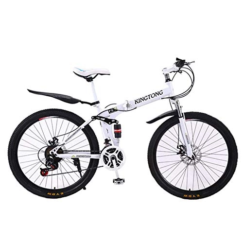 Folding Bike : B-D Folding Bikes 24 / 26 Inch Folding Mountain Bike, High Carbon Steel Frame, Unisex Student Shock Absorption City Bike, 24 Speed, Dual Disc Brakes, Cross Country for Outdoor Riding Trip, White, 26inch