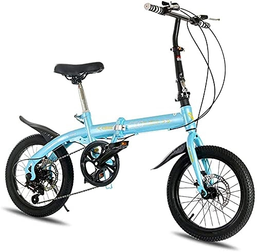 Folding Bike : BaiHogi Professional Racing Bike, Lightweight Folding Bike 7-Speed 16-Inch Youth Folding Bicycle with Double Disc Brake Great for City Riding and Commuting Featuring Front and Rear Fenders-16_C, 16, C