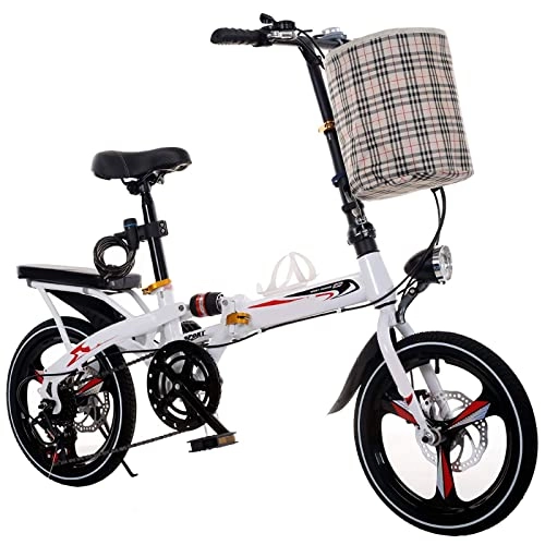 Folding Bike : BaiHogi Professional Racing Bike, Men Women 16In / 20In Variable Speed Folding Bike, Ultra Light Variable Speed Portable Adult Small Student City Road Bicycle (Color : White, Size : 20in)