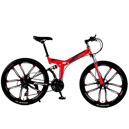 Folding Bike : BaiHogi Professional Racing Bike, Mountain Folding Bike, 21 / 24 / 27 / 30-Speed Dual-Disc Brakes, Dual-Shock Variable Speed Mountain Bikes, One-Wheeled Bicycles (Color : Red, Size : 26 inch 24 speed)