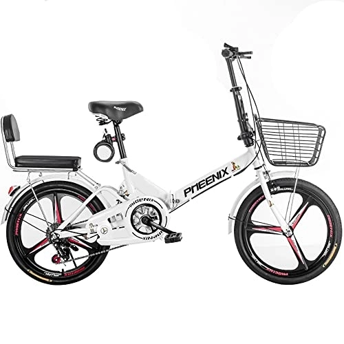 Folding Bike : Bananaww 20 Inch Folding Bike, 7 Speed Foldable Bicycle Steel Frame Dual Disc Brake Rear Suspension Lightweight Commuting Bike with Fender Rear Rack for Men Women, Folding Casual Bicycle