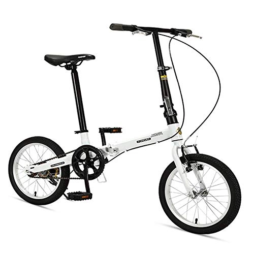 Folding Bike : BCX 16" Folding Bikes, High-Carbon Steel Light Weight Folding Bike, Mini Single Speed Reinforced Frame Commuter Bike, Lightweight Portable, Black, White