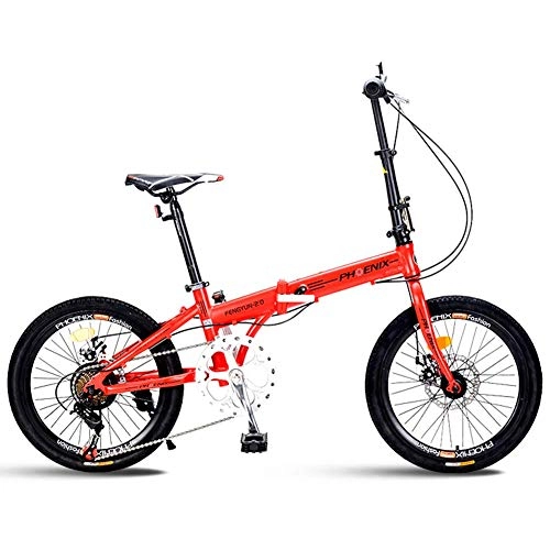 Folding Bike : BCX Adults Folding Bikes, 20" 7 Speed Disc Brake Mini Foldable Bicycle, High-Carbon Steel Lightweight Portable Reinforced Frame Commuter Bike, Red, Red