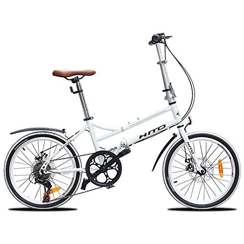 Folding Bike : BCX Adults Folding Bikes, 20 inch 6 Speed Disc Brake Foldable Bicycle, Lightweight Portable Reinforced Frame Commuter Bike with Front and Rear Fenders, Black, White