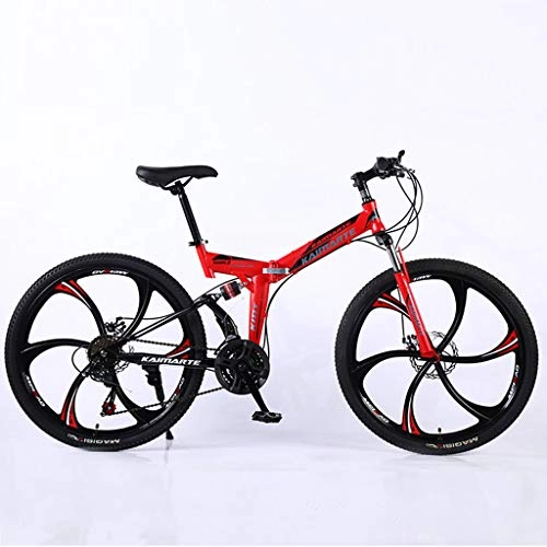 Folding Bike : Bdclr 21 speed Double suspension Disc brakes fold Mountain Bike student, Red, 24inch