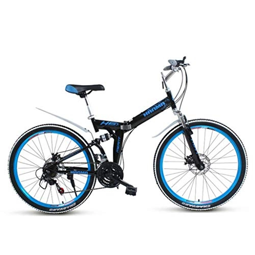 Folding Bike : Bdclr 24 / 26 inch Full suspension fold Disc brake 27 speed Mountain Bike, Blue, 26inch