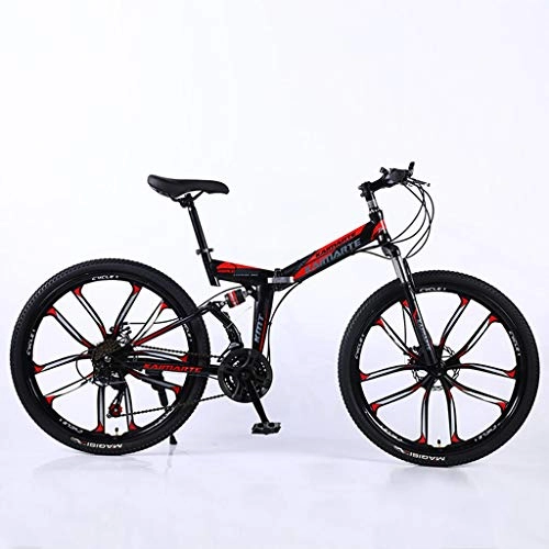 Folding Bike : Bdclr Double suspension fold Ten knife Overall wheel Disc brakes 24 speed Mountain Bike, Black, 24inch