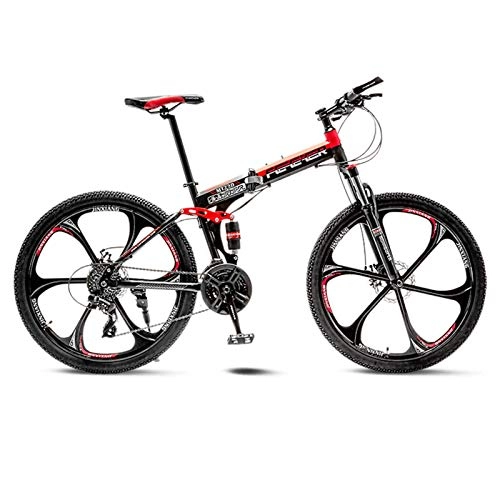 Folding Bike : BEIGOO 24inch Folding Mountain Bike, for Men & Women Folding Bike, Variable Speed Full Suspension Foldable Bicycle, for Adult Men And Women Teens-27Speed-Red A