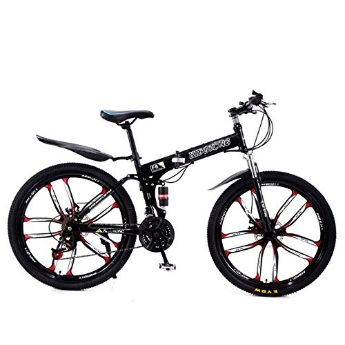 Folding Bike : BEIGOO Folding Bike For Men & Women, 21 Speed Mountain Bike Dual Suspension MTB Bike, with Fenders Foldable Bicycle-black-24inch