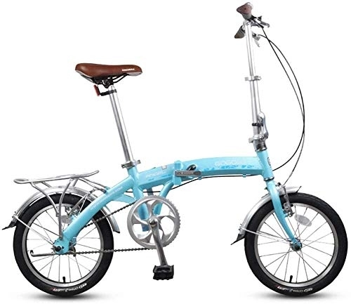 Folding Bike : Bicycle 16" Folding Bikes, Adults Kids Mini Single Speed Foldable Bicycle, Aluminum Alloy Lightweight Portable Folding City Bike Bicycle (Color : Blue)