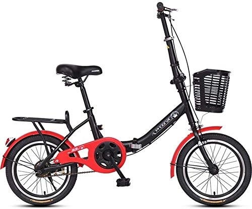 Folding Bike : Bicycle 16" Folding Bikes, Adults Men Women Light Weight Folding Bike, High-carbon Steel Single Speed Reinforced Frame Commuter Bicycle (Color : Red)