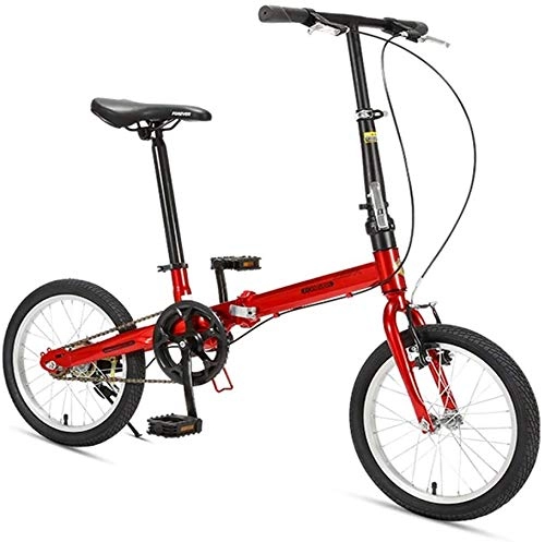 Folding Bike : Bicycle 16" Folding Bikes, High-carbon Steel Light Weight Folding Bike, Mini Single Speed Reinforced Frame Commuter Bike, Lightweight Portable (Color : Red)