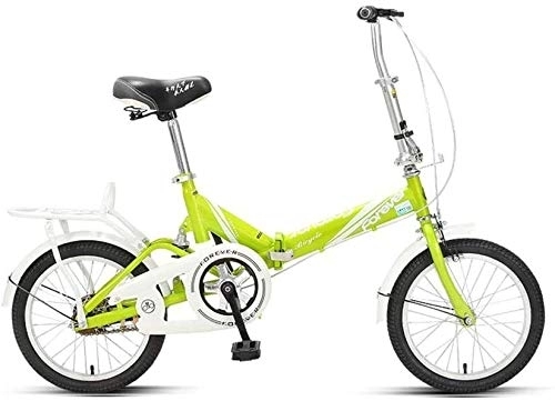 Folding Bike : Bicycle 16 Inch Folding Bicycle Student Adult Universal Bicycle City Bike Commuting Style Ultralight Mini Bicycle ( Color : Fluorescent green )