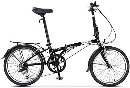 Folding Bike : Bicycle 20" Folding Bike, Adults 6 Speed Light Weight Folding Bicycle, Lightweight Portable, High-carbon Steel Frame, Folding City Bike with Rear Carry Rack, Black (Color : Black)