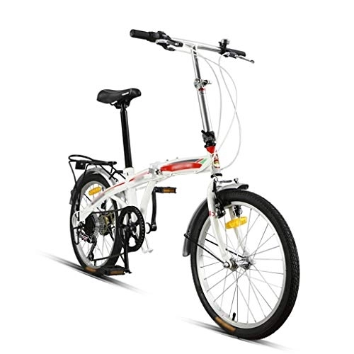 Folding Bike : Bicycle 20-inch 7-speed high-carbon steel bow back frame fashion leisure folding car men and women commuter car student bicycle black red Men's bicycle (Color : White)