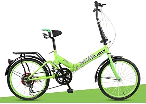 Folding Bike : Bicycle 20 Inch Folding Bicycle Children Ultra Light Portable Men and Women Adults Shock Absorber Bicycle Commuting Bicycle Lightweight (Color : Green)