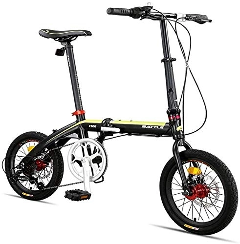 Folding Bike : Bicycle Adults Folding Bike, Foldable Compact Bicycle, 16" 7 Speed Super Compact Light Weight Folding Bike, Reinforced Frame Commuter Bike, Yellow (Color : Yellow)