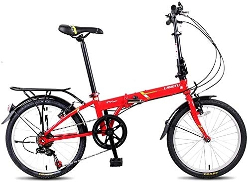 Folding Bike : Bicycle Adults Folding Bikes, 20" 7 Speed Lightweight Portable Foldable Bicycle, High-carbon Steel Urban Commuter Bicycle with Rear Carry Rack (Color : Red)