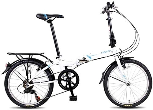 Folding Bike : Bicycle Adults Folding Bikes, 20" 7 Speed Lightweight Portable Foldable Bicycle, High-carbon Steel Urban Commuter Bicycle with Rear Carry Rack (Color : White)