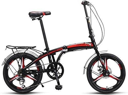 Folding Bike : Bicycle Adults Folding Bikes, 20" High-carbon Steel Folding City Bike Bicycle, Foldable Bicycle with Rear Carry Rack, Double Disc Brake Bike, Red (Color : Black)
