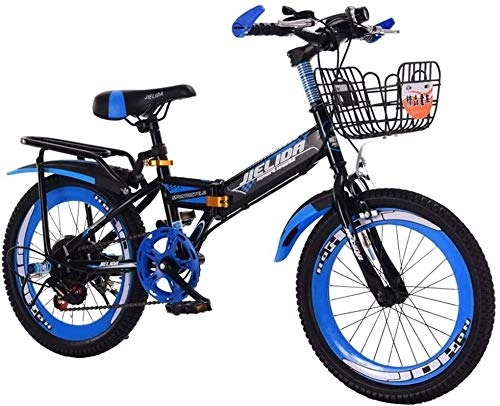 Folding Bike : Bicycle Children's Folding Bicycle 22 Inch Bicycle Primary School Mountain Bike Shock-absorbing Bike Adult (Color : Blue)