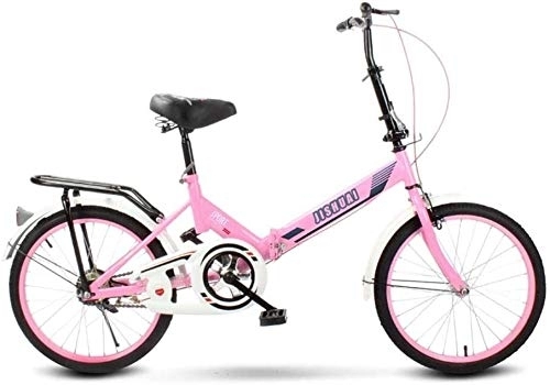 Folding Bike : Bicycle Folding Bicycle 20 Inch Folding Bike for Adult Shock Absorption Mini Ultra Light Portable Men Women Children Student Bicycle (Color : Pink)