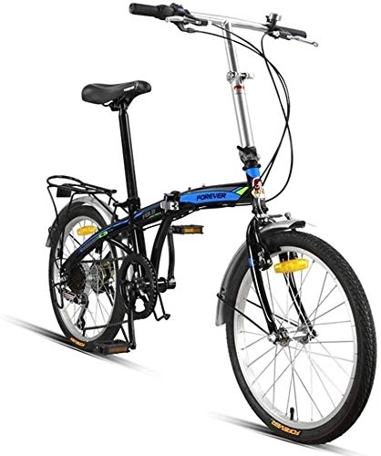 Folding Bike : Bicycle Folding Bicycle 20 Inch Variable Speed Bicycle Adult Men Women Ultra Light Road Bike Portable City Bike Manned Bicycle Shock-absorbing Students (Color : Black blue)