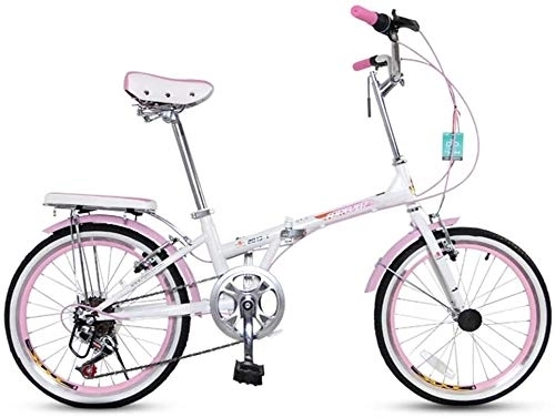 Folding Bike : Bicycle Folding Bicycle Adult Men And Women Ultra Light Road Bike Portable City Bike Manned Bicycle Shock-absorbing Students (Color : Pink)