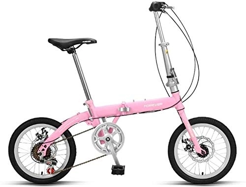 Folding Bike : Bicycle Folding Bicycle Road Bike 16 Inch Bicycle Kids Bicycle Shock-absorbing Variable Speed Bike Adult City Bike Compact Bicycle Students Mini (Color : Pink, Size : 6 speed)